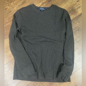 Boy’s Polo waffle long sleeve shirt. Dark grey, size large(14/16).